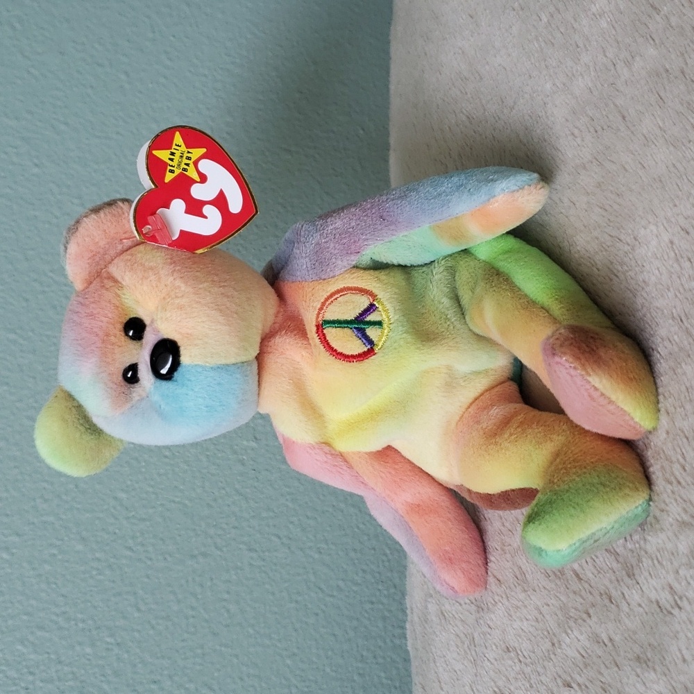 Ty Beanie Baby Pastel Rainbow Peace Bear - Multicolor